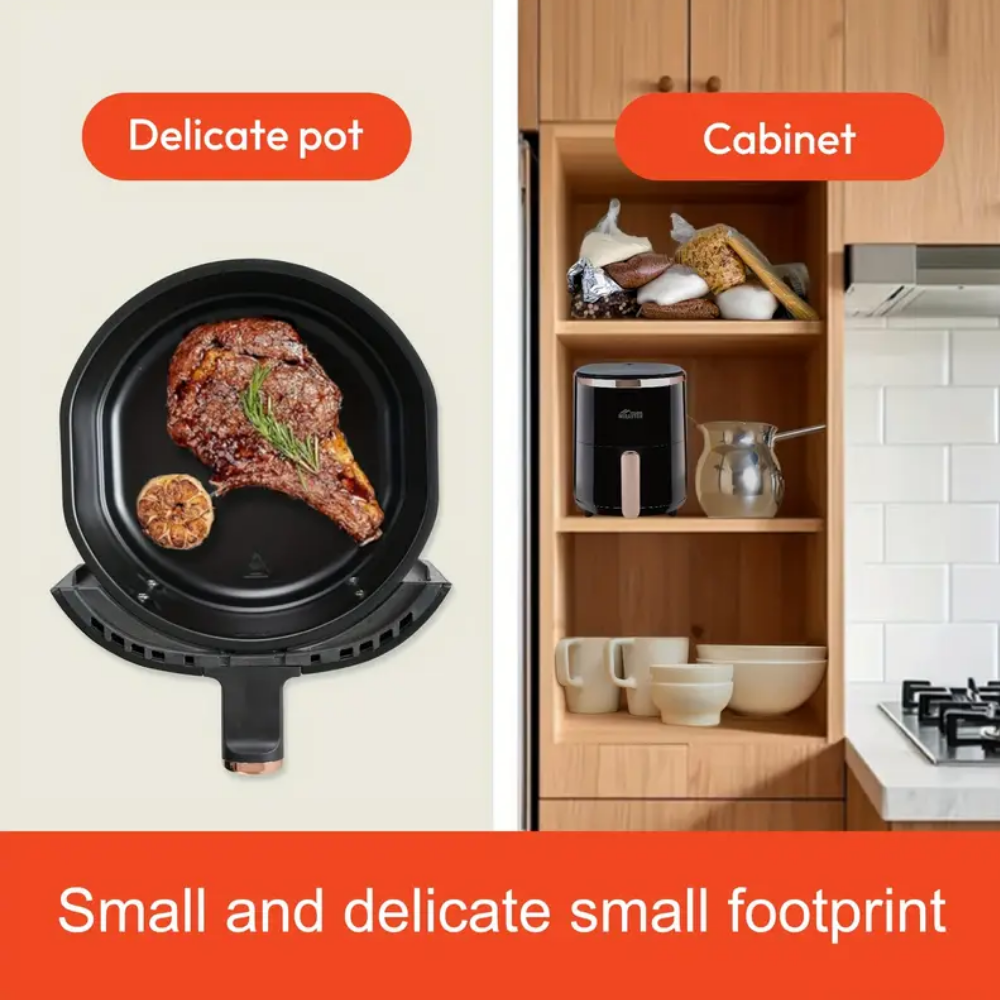 MIRASTON 3.6QT Personal Air Fryer with Digital Display & 9 Presets, Stainless Steel, Ideal for Small Kitchens