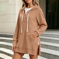 thumbnail image 6 of SYwaren Longline Sweatshirt for Women Hoodie Button Drawstring Pullover Side Slit Pockets Solid Color Tops, 6 of 9
