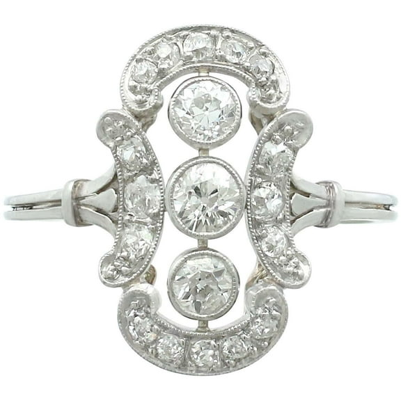Art Deco Era Three Stone Engagement Ring For Women's 1.8 Ct Diamond 14K White Gold Over