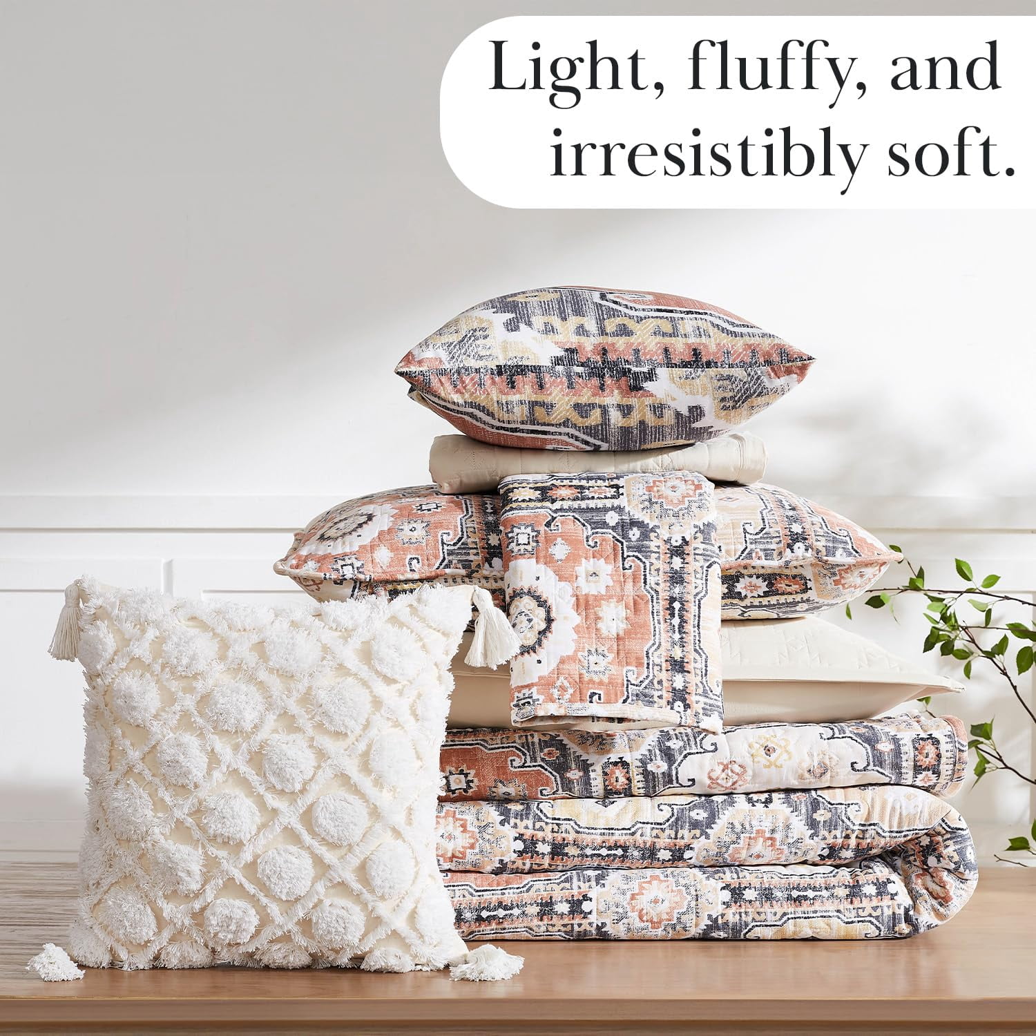 Southshore Fine Living, Inc. Oversized King Quilt Bedding Set 7-Pieces with 2 Pillow Shams, 2 Euro Shams, 2 Throw Pillows, Boho Bedding Set for King and California King Beds, Kilim Natural Tones
