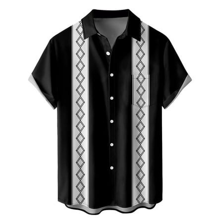 

Mackneog Mens 3D Digital Printing Pocket Buckle Lapel Short Sleeve Shirt Men Shirts Black L Gift on Clearance