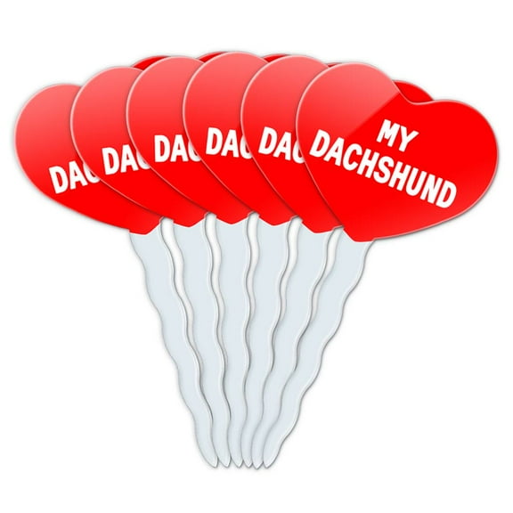 Dachshund Heart Love Cupcake Picks Toppers - Set of 6