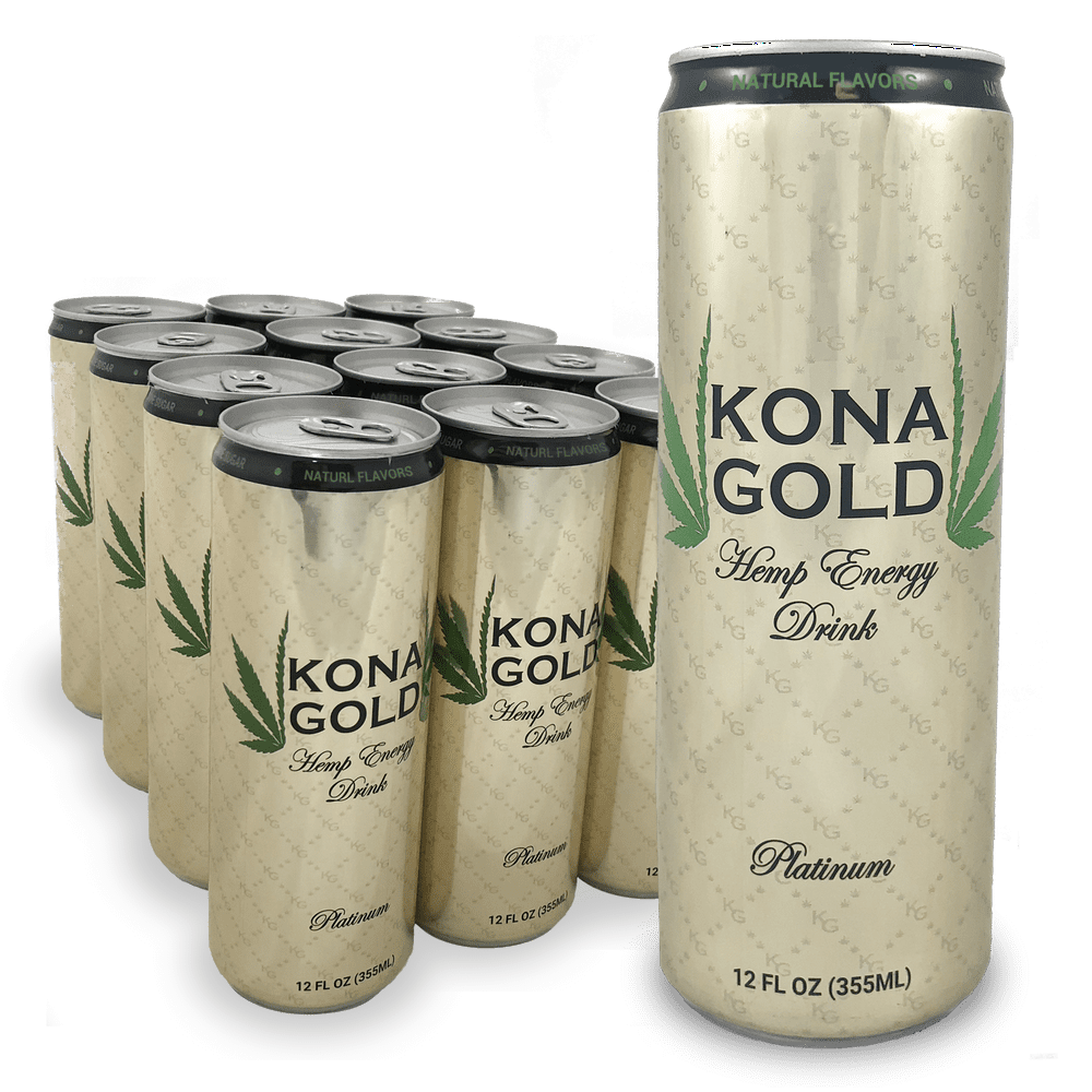 Kona Gold Platinum Hemp Energy Drink 12.0 Fl Oz, Pure Sugar Cane