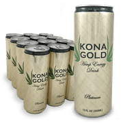 Kona Gold Platinum Hemp Energy Drink 12.0 Fl Oz, Pure Sugar Cane, Organic Hemp (Pack of 12)