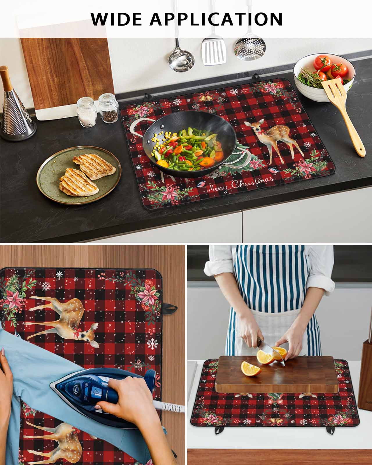 Large Induction Cooktop Protector Mat Christmas Deer Stove Top Covers for Electric Stove, Winter Xmas Snowflakes Bow Tree Red Black Decorative Stove Burner Cover Mats, Glass Top Stove Cover