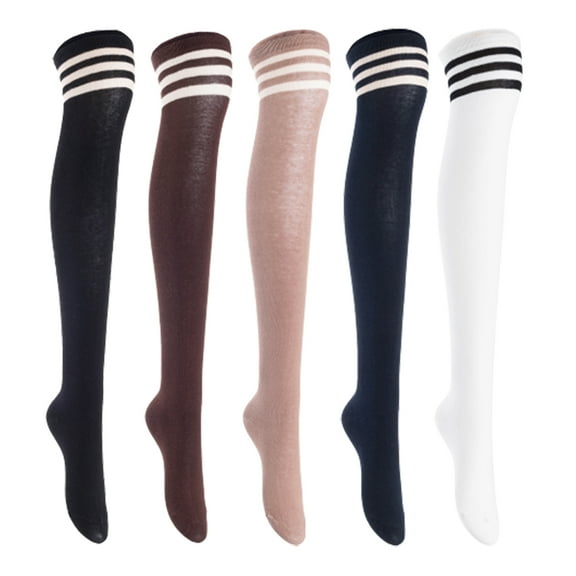 Lian LifeStyle Women's 5 Pairs Adorable Comfortable Soft Thigh High Over Knee High Cotton Socks, Size 6-9, JMYP1022 (Black, Coffee, Khaki, Navy, White)