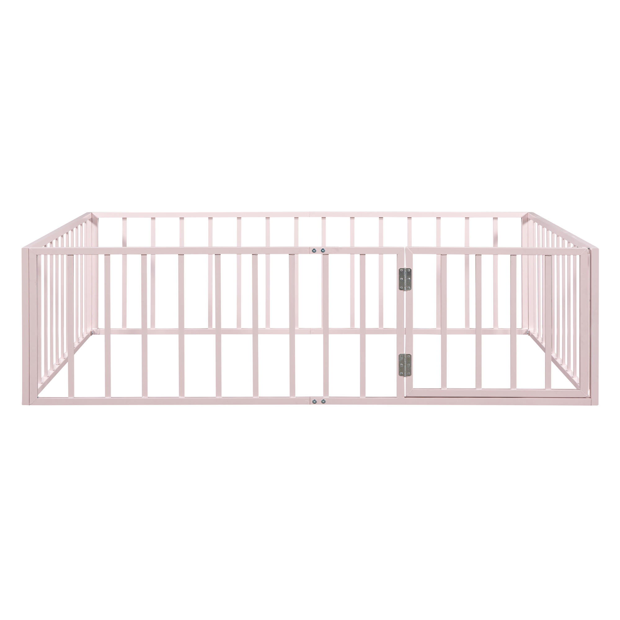 Gewnee Full Size Toddler Bed, Metal Floor Bed Frame with Fence and Door,Pink