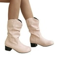 thumbnail image 6 of Women's British Pile Boots With Simple Midsole Slim Boots Thick Mid Heel Boots, 6 of 8
