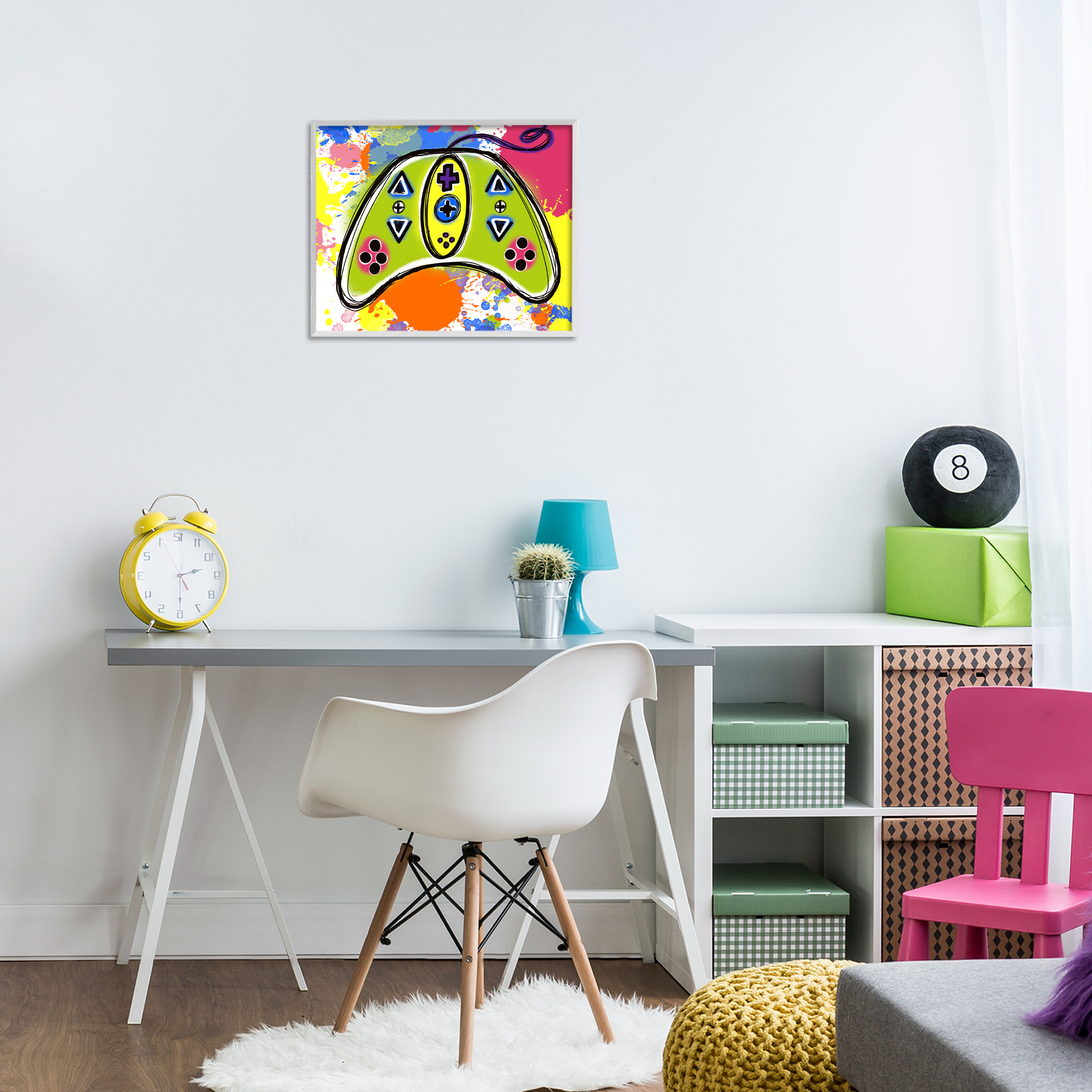 Stupell Industries Modern Pop Controller Novelty Painting White Framed Art Print Wall Art, 20 x 16