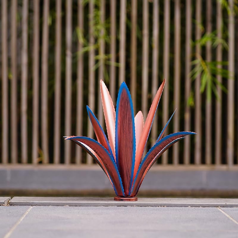 17" Metal Agave Yard Art, Tequila Rustic Garden Sculpture Statue, Metal Agave Plants for Yard Garden Lawn Outdoor Decor(Blue)