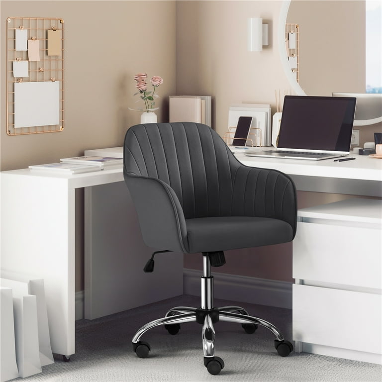 Yaheetech Modern Velvet Office Armchair, Height-Adjustable with