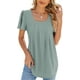 thumbnail image 3 of Crazynekos - Blusa de manga corta para mujer, cuello suqare, primavera y verano, color sólido, 3 of 5