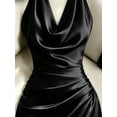 thumbnail image 4 of Women's Halter Cowl Neck Satin Maxi Dress, Solid Black Ruched Elegant Formal Party Dress, 4 of 6