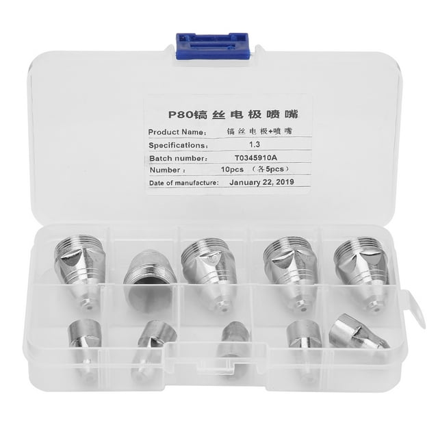 10 piezas de consumibles de corte de plasma P-80, puntas de boquilla de antorcha de corte, electrodo (boquilla de 1,3 mm + electrodo)