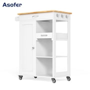 Asofer Kitchen Island Cart with 3-Tier Storage Shelves, Microwave Cart with Removable Tray, for Dining Room,White