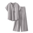 thumbnail image 2 of GEWSEY Pajamas for Women Set 2 Piece Short Sleeve Tops with Long Pants V Neck Soft Pjs Casual Lounge Set with Pockets (Grey, XXL), 2 of 6