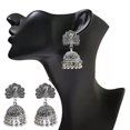 thumbnail image 4 of RSAMD Charm Women Flower Carved Tassel Bells Drop Gypsy Indian Jhumka Ethnic Earrings-Silver, 4 of 4