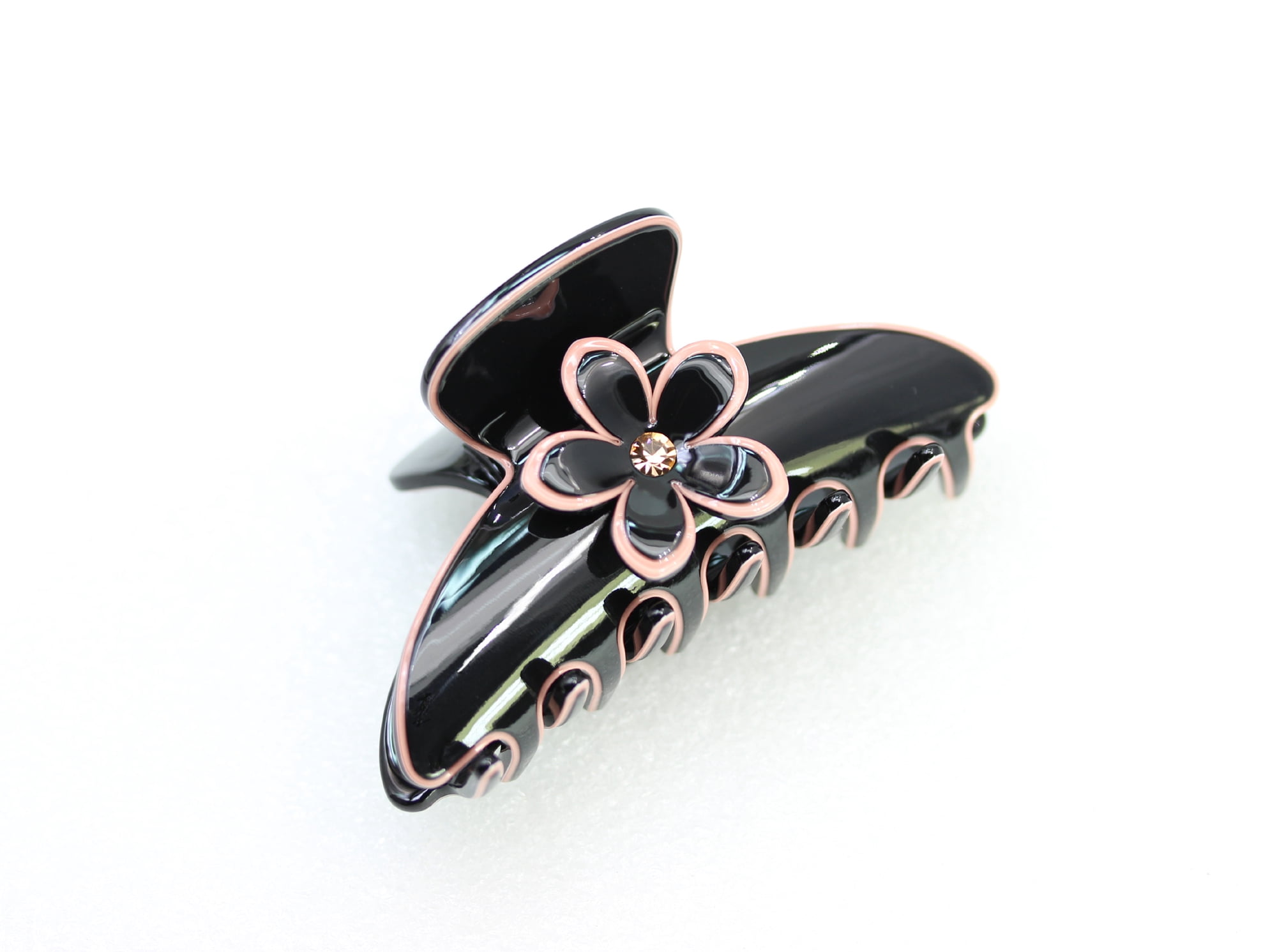 Faship Premium Rhinestone  Crystal Black Pink Cellulose Acetate Floral Art Deco Hair Claws Clips