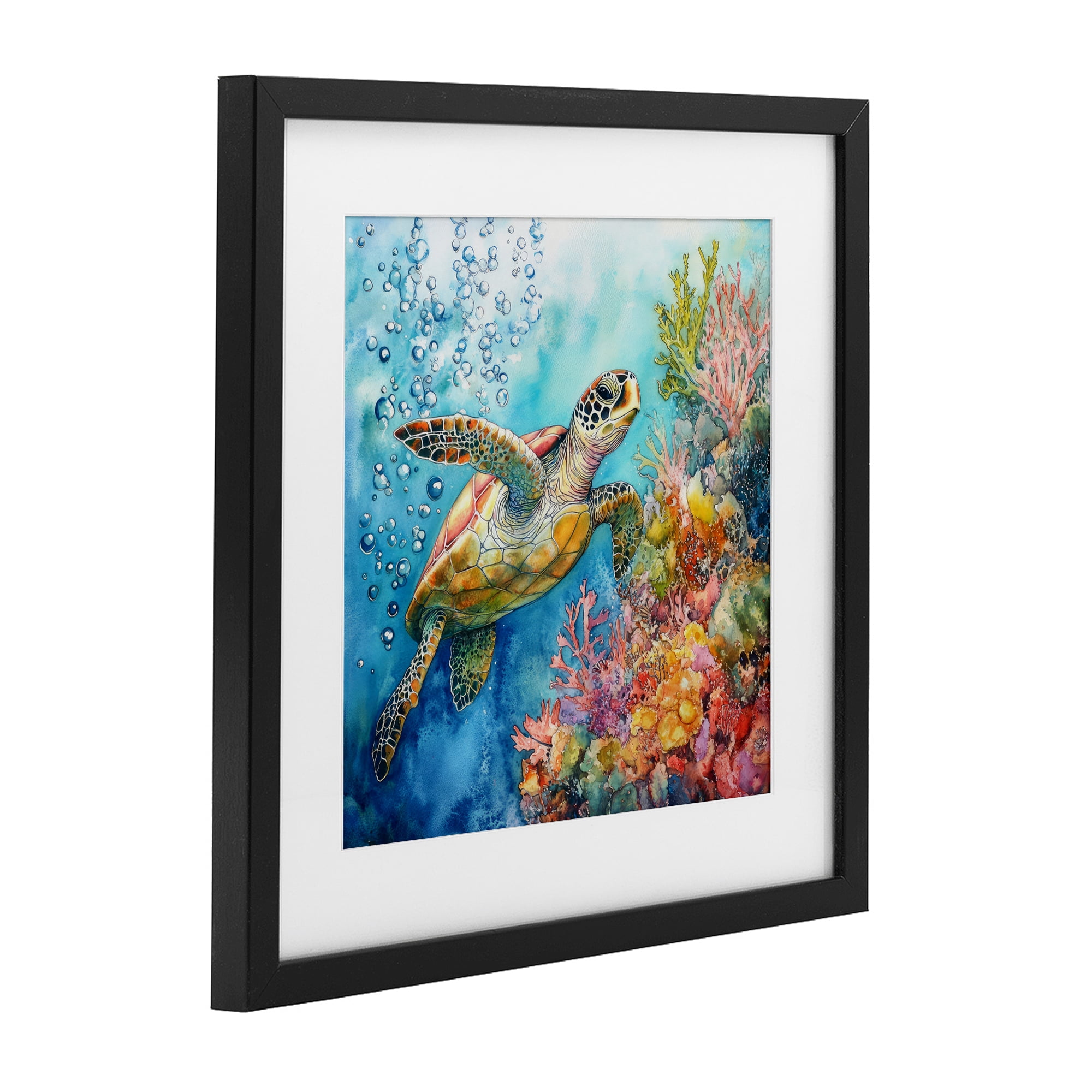 Stupell Industries Underwater Sea Turtle Bubbles Black Framed Print Under Glass, design by Tina LeCour
