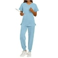 thumbnail image 6 of Womens Scrubs Set Short Sleeve V Neck Top & Jogger Pants 2 Piece Nursing Uniform Workwear with Pockets Stretch Breathable Medical Hospital Clinic Outfit, 6 of 9