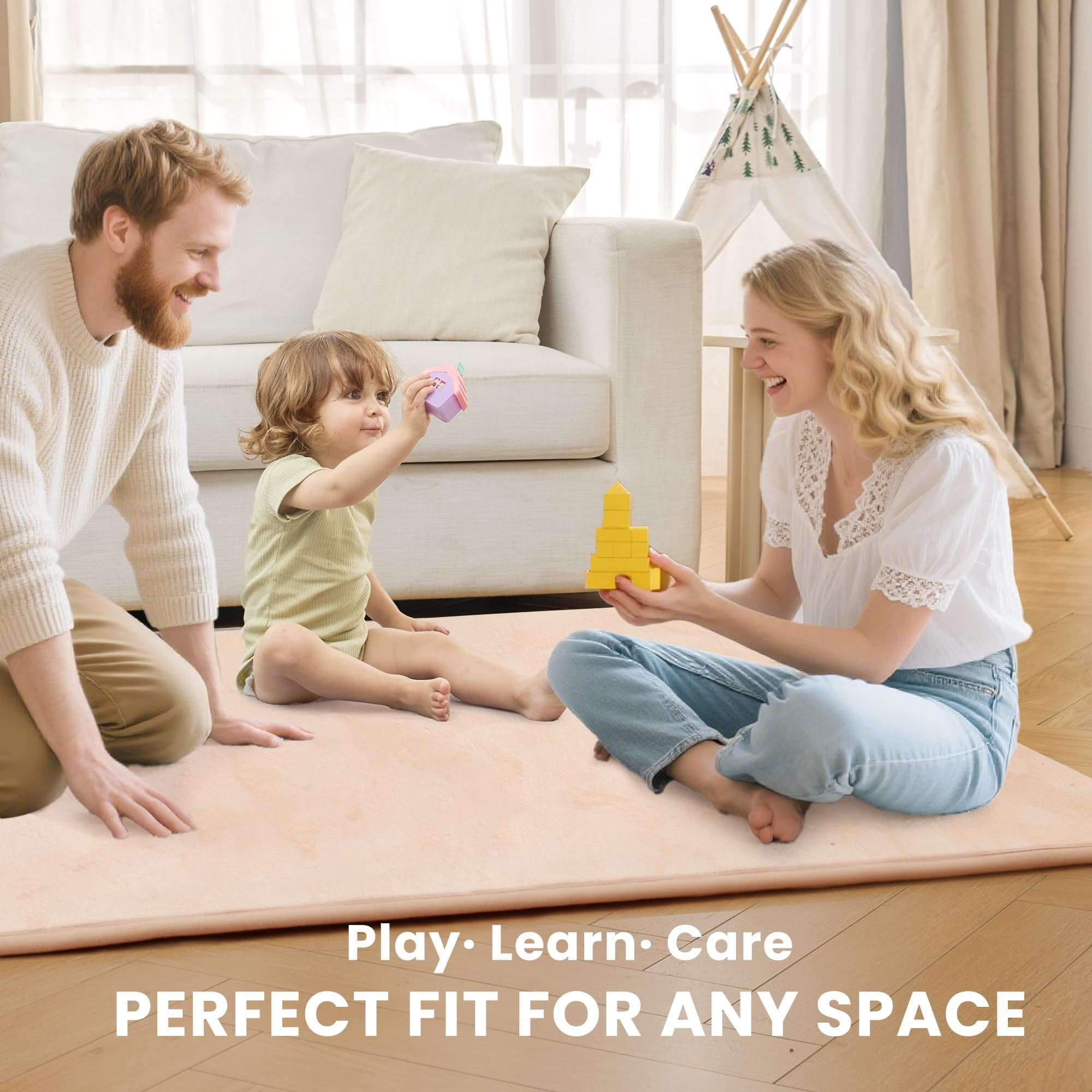 ACOMOPACK 1.3" Thick Baby Play Mat for Floor 50x50"-Memory Foam Water-Repellent Playpen Mat for Tummy Time,Non-Slip Soft Velvet Nursery Rug for Kids,Toddlers,Infants Crawling（Blush）