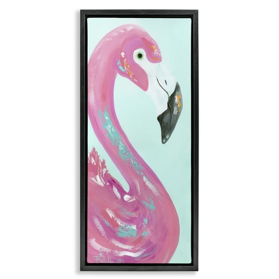 Stupell Industries Odd Flamingo Portrait Animals & Insects Painting Black Floater Framed Art Print Wall Art, 11 x 25