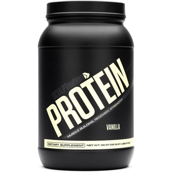 Sculpt Nation Whey Protein Powder Vanilla Flavor with BCAAs Muscle Recovery Support 30 Servings