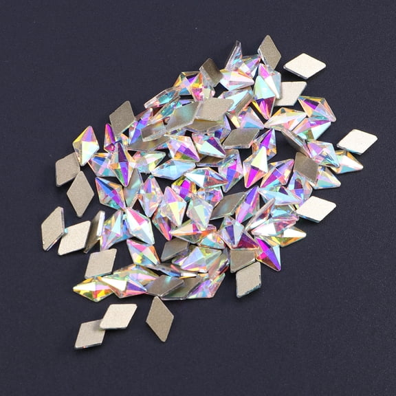 LULULION 100pcs Imitation Crystal Nail Art Rhombus Gems Flat Backs Rhinestones Mixed Accessories for Nail Art Phone DIY Crafts 6x10MM