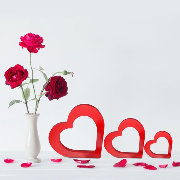 Valentines Day Decorations 3 PCS Valentine Heart Wooden Sign Rustic Valentine Tabletop Decor Romantic Heart Gifts for Her Wood Hearts Shape for Couple Wife Husband Wedding Anniversary Birthday
