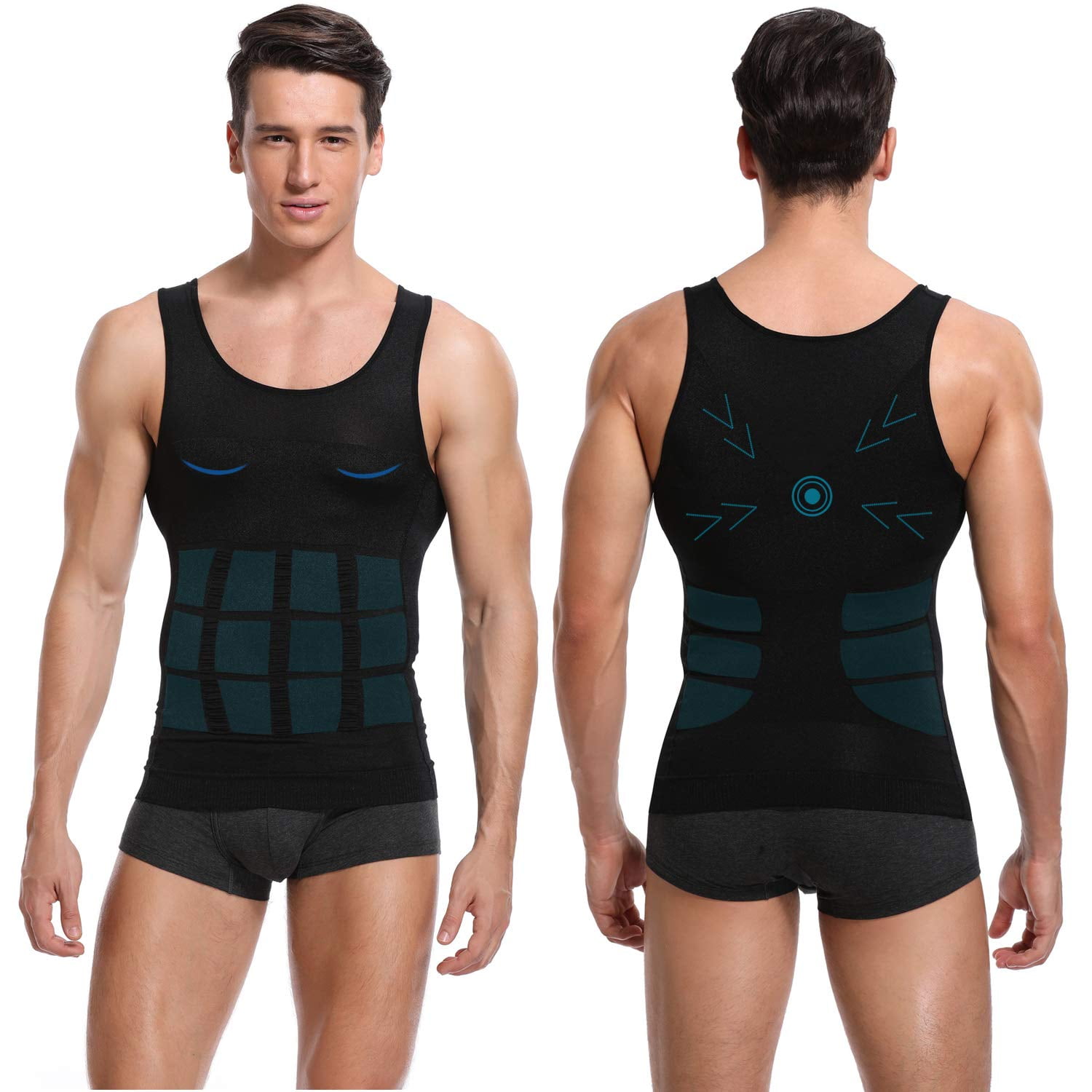 Mens Compression Undershirts Ultra Slimming Body Shaper Belly Control Vest Workout Active Gynecomastia Tank Tops