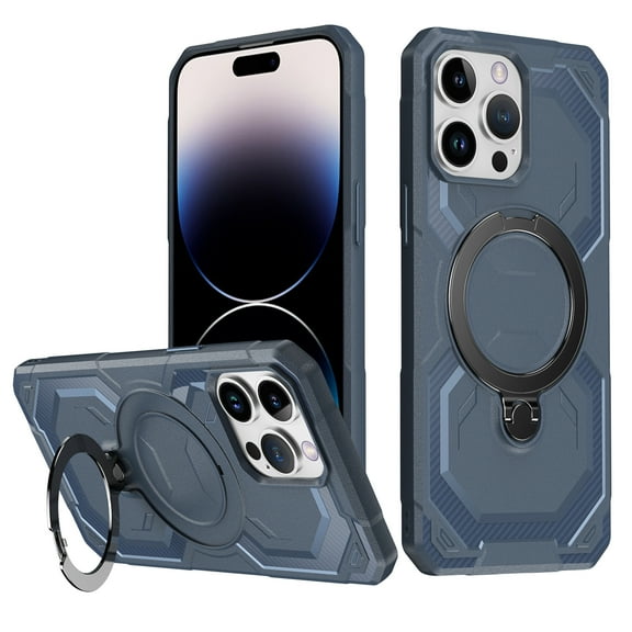 ELEHOLD Case for iPhone 15 Pro Max, Military-Grade Drop Protection Magnetic Phone Case with 360° Rotating Ring Stand,Darkblue