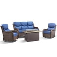 thumbnail image 2 of Unnifurnzi 4 Pieces Patio Furniture Set with Fire Pit Table-High Back Outdoor Swivel Chairs Set of 2 with Outdoor Wicker Couch Patio Conversation Sets for Deck Porch Poolside-Brown/Blue, 2 of 7