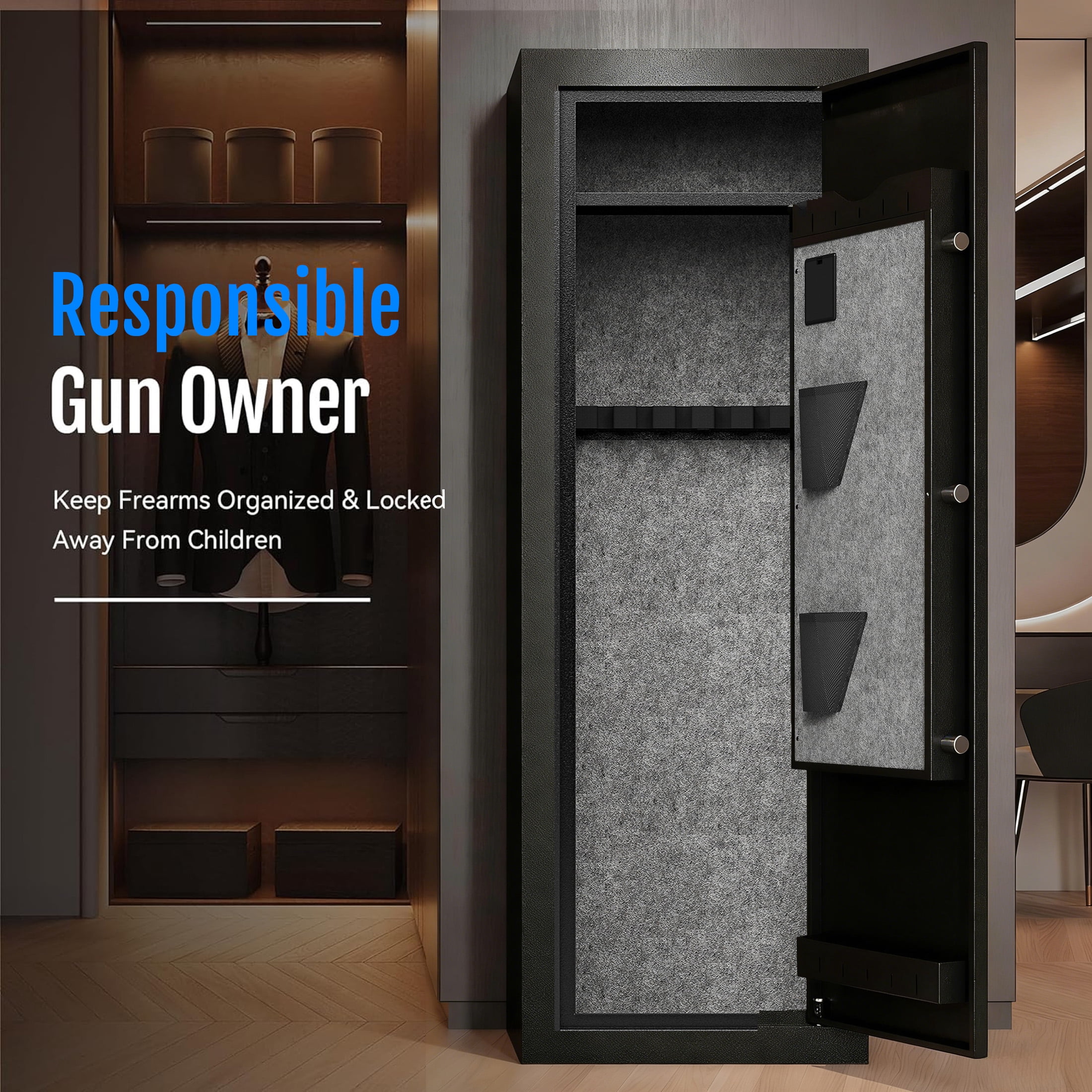 Sapital 15-Gun Biometric Rifle Safe, Numeric Keypad Heavy Duty Steel Cabinet with Removable Racks