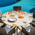 thumbnail image 6 of Fall Orange Green Pumpkins Round Tablecloth, Fitted Table Cover with Elastic for 45"-54" Round Tables, Thanksgiving Maple Leaf Rustic Table Cloth Outdoor Indoor Dinning Party Waterproof Tablecloths, 6 of 7