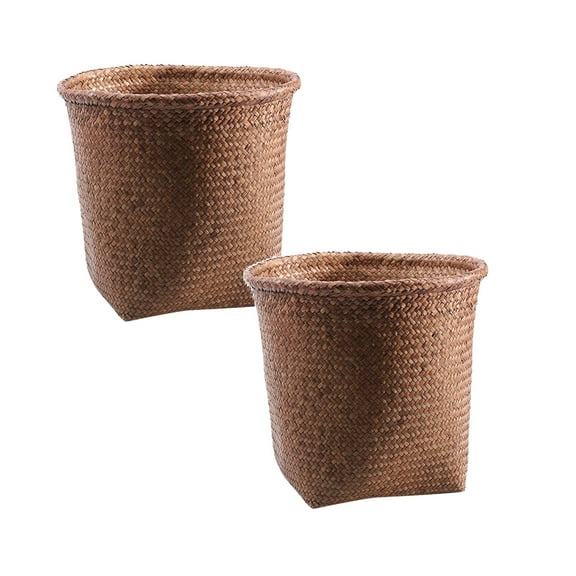 2Pack Can Woven Waste Wastebasket Garbage Rattan Bedroom Bathroom Straw Kitchen Small Rubbish Cans Home Textile Storage Home Decor