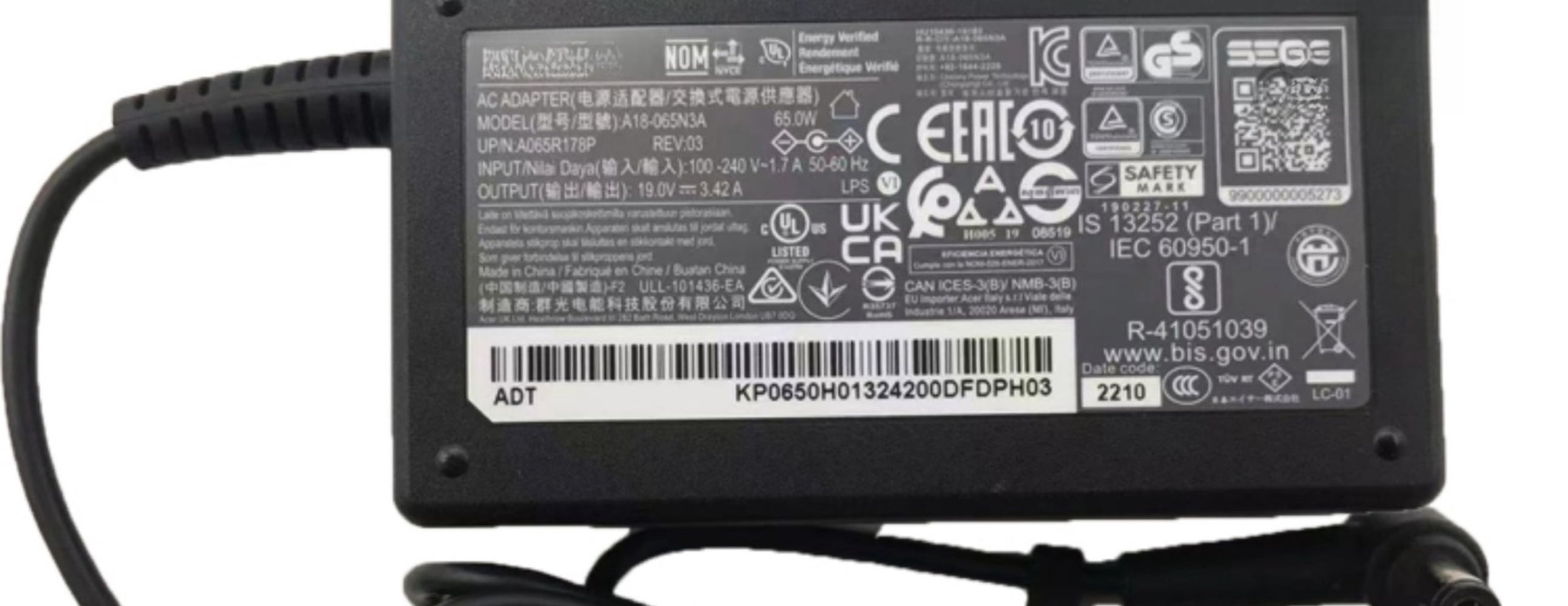 65W 19V 3.42A Laptop Charger for Chicony A18-065N3A 5.5*2.5mm Tip Power Supply AC Adapter