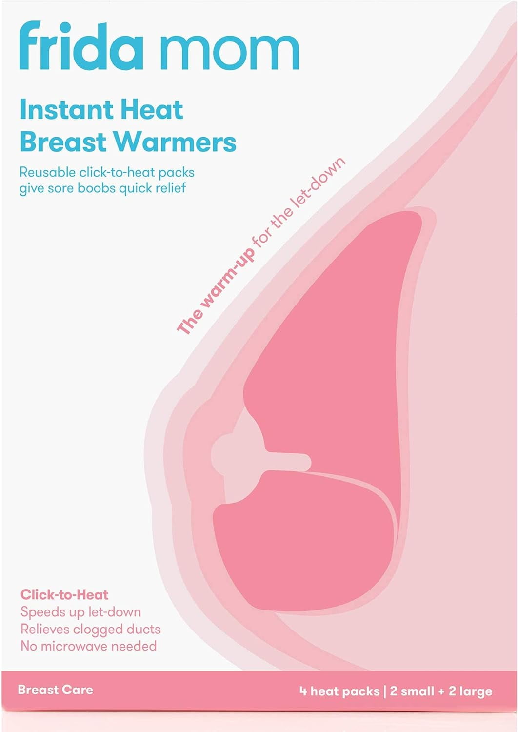 Frida Mom Instant Heating Pads for Breasts, Reusable Click-to-Heat Relief, Breastfeeding Essentials - 2 Small & 2 Large Heat Pads, 4pc set