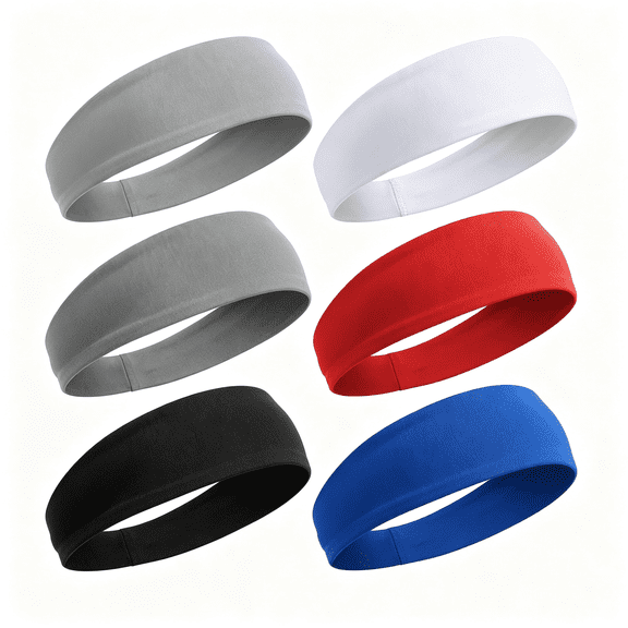 TUWAFE 6 Pcs Sweatbands for Kids, Sports Headbands Breathable Wicking Headband Athletic Elastic Sweatbands for Baseball Football Soccer Footable Running Exercise