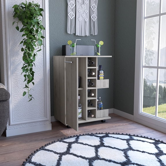 Kitchen Islands Bar Cart Wells, Four Casters, Light Gray Finish,Kitchen Carts