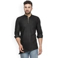 thumbnail image 1 of eloria Indian Traditional Black Thread Work Solid Cotton Blend Kurta For Men's, 1 of 7