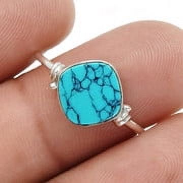 December Natural Turquoise Wedding Promise Band Ring Jewelry Solid 925 Silver US 7