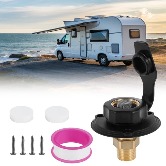 FUYGRCJ RV City Water Fill Inlet with Check Valve Lead-Free Brass RV Fresh Water Inlet Sturdy 3/4 NH Female to 1/2 NPT Male RV Water Inlet Connection Replacement for RV Camper