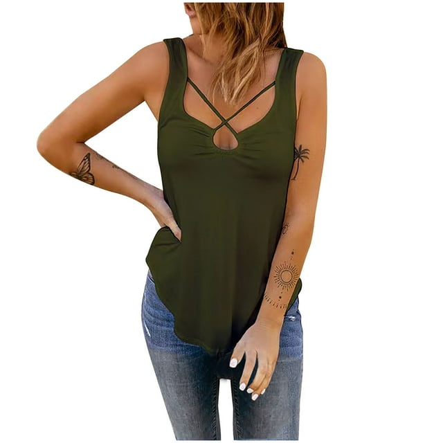 Hauts pour Femmes Aguichant Décontractés Femmes Débardeurs Décontractés Sans Manches Croisé Uni Chandail à Enfiler à Bretelles Gilet Blouse Hauts