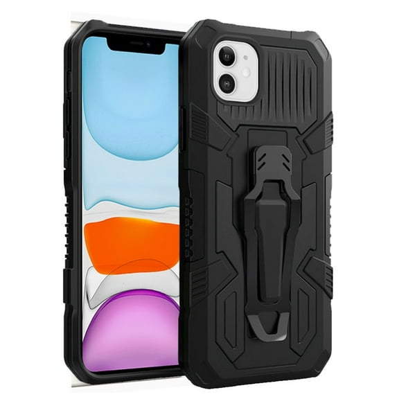 For Apple iPhone 13 Mini (5.4") Rugged Heavy Duty Dual Layers Hybrid Shockproof Protective with Metal Clip Holder & Kickstand Cover ,Xpm Phone Case [Black]