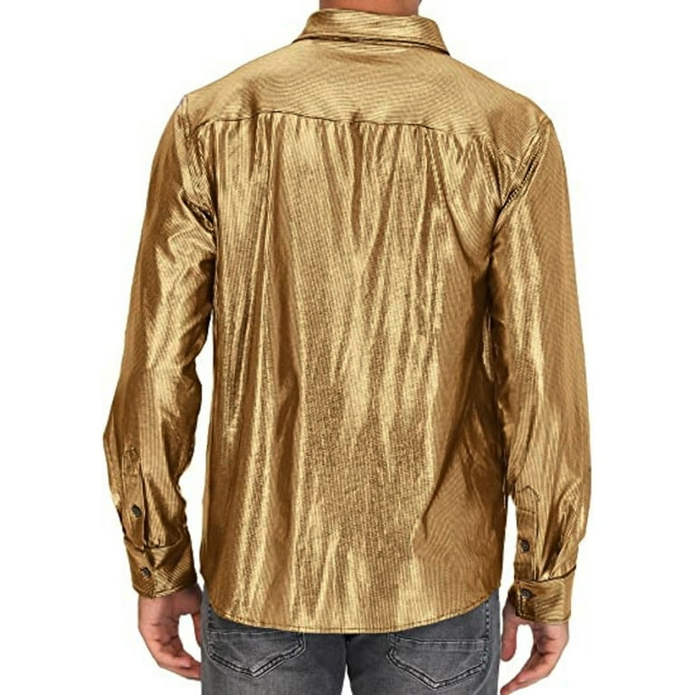 FYEGRE Men Dress Shirt Sequins Long Sleeve Button Down Shirt Disco Party  Nightclub Christmas Prom Gold XXL - Walmart.com