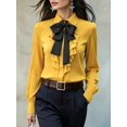 thumbnail image 1 of Blusa Elegante De Manga Larga Con Lazo Negro Y Volantes En Jengibre 1, 1 of 29
