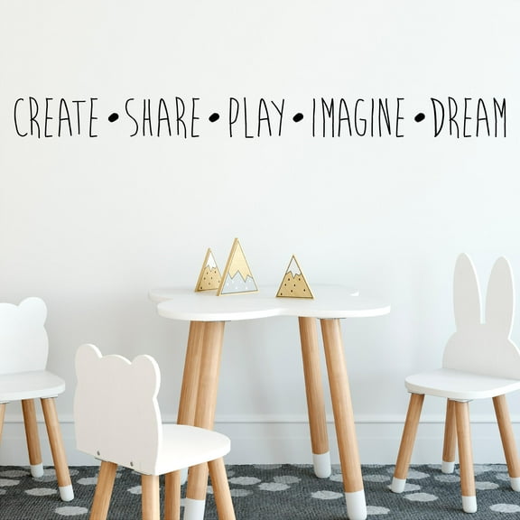 Create Share Play Imagine Dream Vinyl Lettering Wall Decal Sticker Kids Room Play Room Decals and Decor - Size: 4"H x 47"L - Color: Black