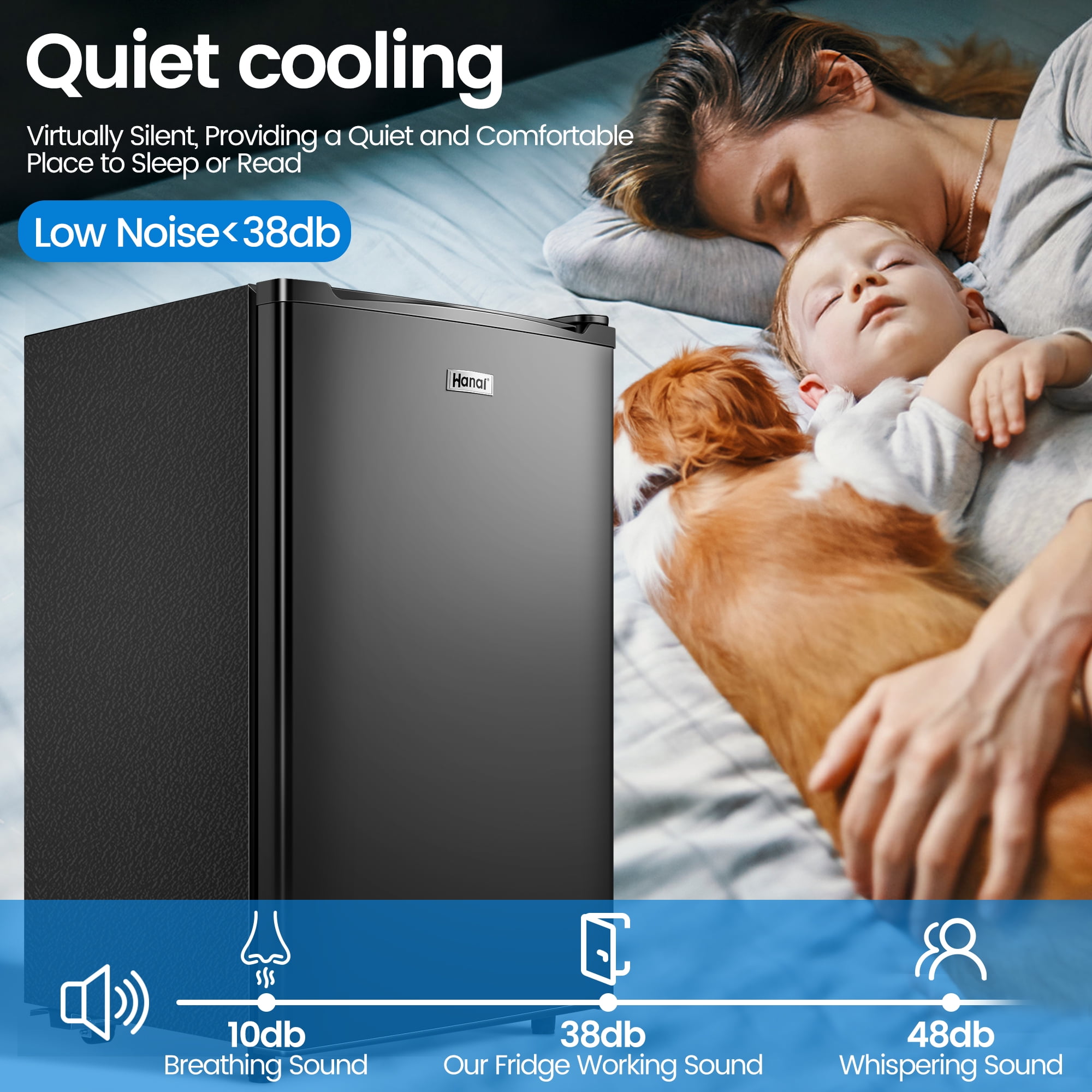 WANAI 3.2 cu.ft Adjustable Temp Single Door Mini Fridge, Black