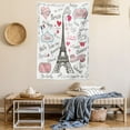 thumbnail image 2 of Eiffel Tower Tapestry, Paris Symbols Lettering Heart Shapes Flag Ornamental Sketchy Doodle, Wall Hanging for Bedroom Living Room Dorm Decor, 40W X 60L Inches, Black White Pink, by Ambesonne, 2 of 5