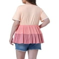thumbnail image 2 of Blusas de mujer de talla grande Agnes Orinda, con volantes, encaje, cuello redondo, manga corta, casuales y fluidas, 1X, color rosa, 2 of 8